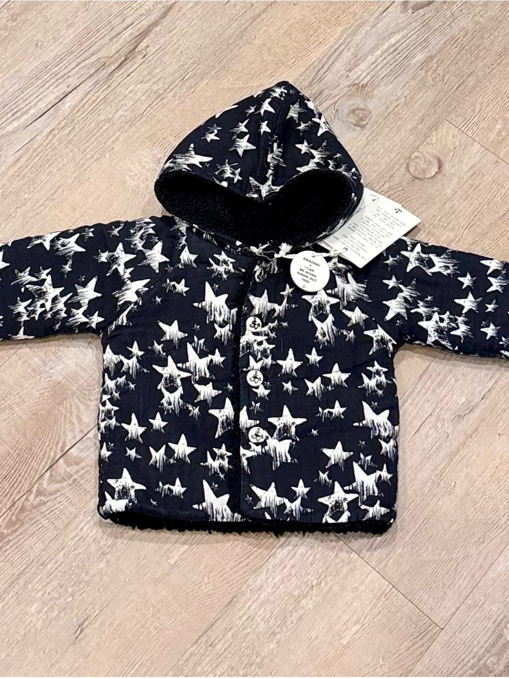 Noe & Zoe Kids Star-Print Hooded Jacket - Black & White